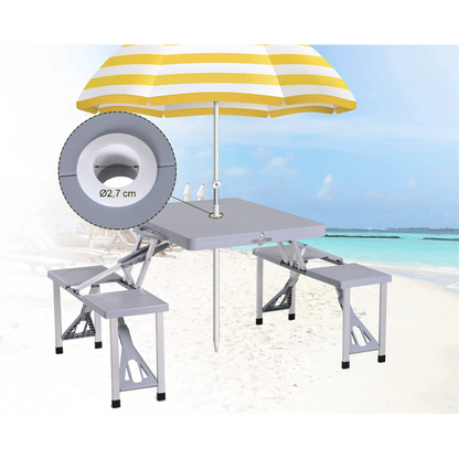 Ensemble de table de camping Aloha de Nancy - Table de pique-nique 0 4 chaises - Pliable - Coin salon - Table pliante - Aluminium - Gris - 135 x 82 x 66 cm