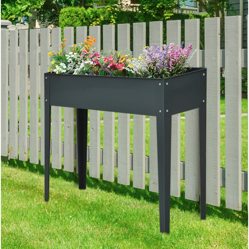 Nancy's Berwyn Plantenbak - Bloembak - Verhoogde Bloembak - 3 Afvoergaten - Metaal - Poten - Grijs - 100 x 30 x 80 cm