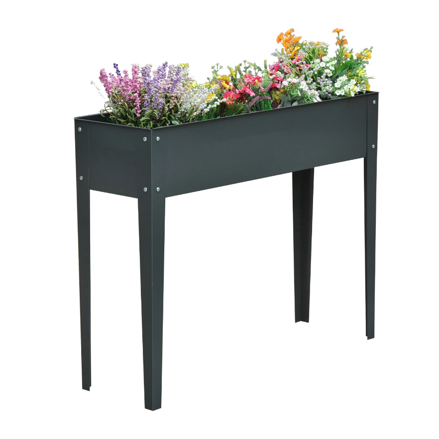 Nancy's Berwyn Plantenbak - Bloembak - Verhoogde Bloembak - 3 Afvoergaten - Metaal - Poten - Grijs - 100 x 30 x 80 cm