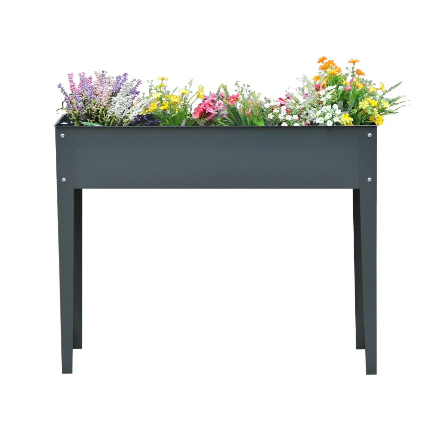 Nancy's Berwyn Plantenbak - Bloembak - Verhoogde Bloembak - 3 Afvoergaten - Metaal - Poten - Grijs - 100 x 30 x 80 cm