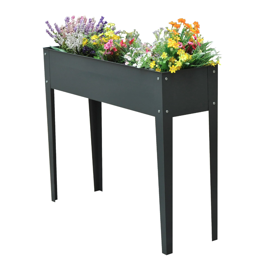 Nancy's Berwyn Plantenbak - Bloembak - Verhoogde Bloembak - 3 Afvoergaten - Metaal - Poten - Grijs - 100 x 30 x 80 cm