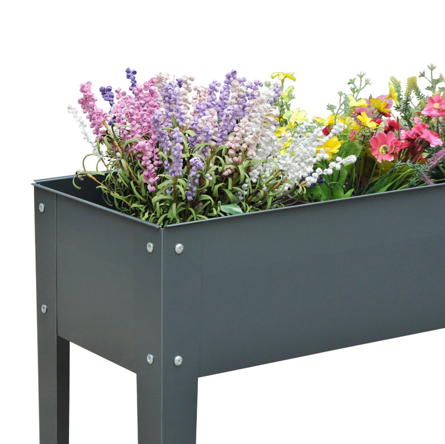 Nancy's Berwyn Plantenbak - Bloembak - Verhoogde Bloembak - 3 Afvoergaten - Metaal - Poten - Grijs - 100 x 30 x 80 cm