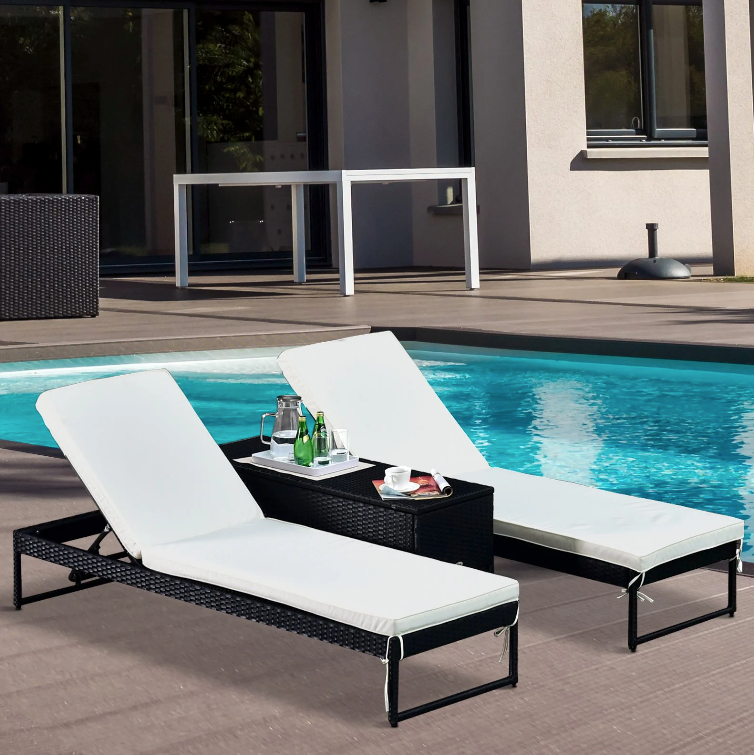 Nancy's Waukee Loungeset - Set Van 3 - Ligstoelen - Loungestoel - Bijzettafel - Verstelbaar - Zwart/Wit
