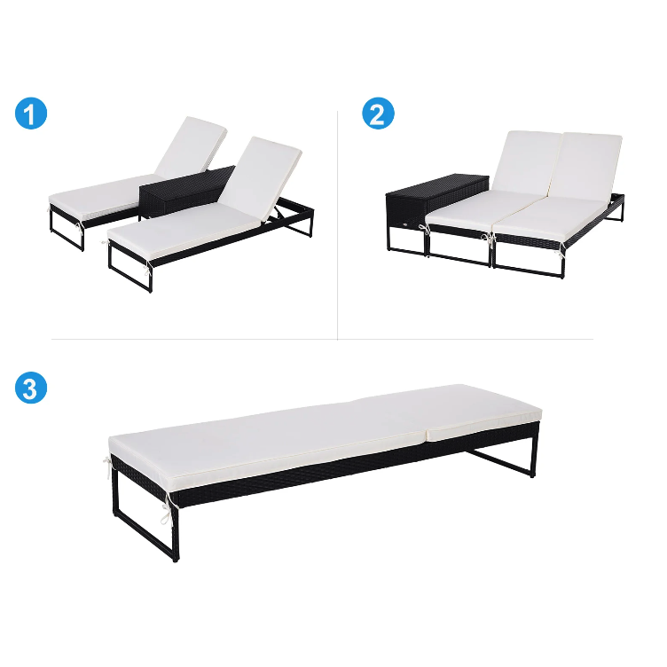 Nancy's Waukee Loungeset - Set Van 3 - Ligstoelen - Loungestoel - Bijzettafel - Verstelbaar - Zwart/Wit