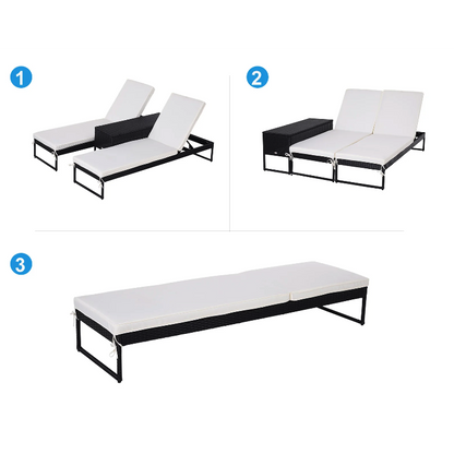 Nancy's Waukee Loungeset - Set Van 3 - Ligstoelen - Loungestoel - Bijzettafel - Verstelbaar - Zwart/Wit