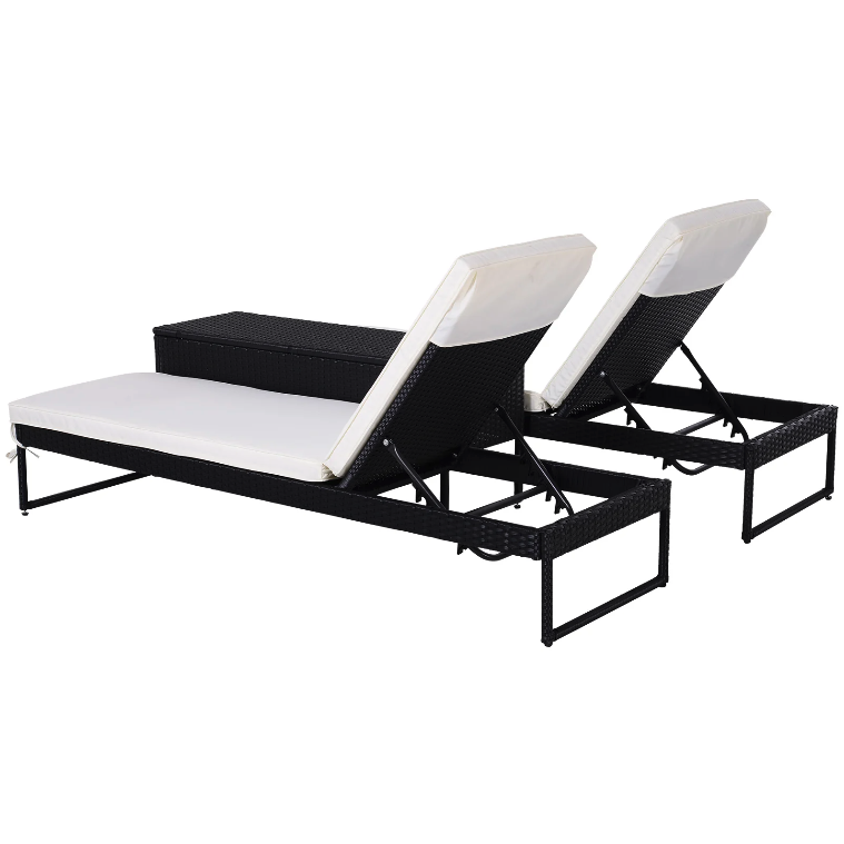 Nancy's Waukee Loungeset - Set Van 3 - Ligstoelen - Loungestoel - Bijzettafel - Verstelbaar - Zwart/Wit