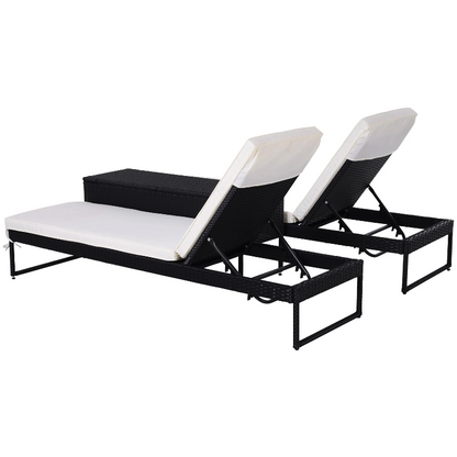 Nancy's Waukee Loungeset - Set Van 3 - Ligstoelen - Loungestoel - Bijzettafel - Verstelbaar - Zwart/Wit