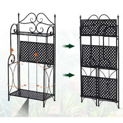 Nancy's Wadsworth Bloementrap - Plantenrek - 3 Niveaus -Bloemenstandaard - Zwart - Metaal - 56 x 30 x 114 cm