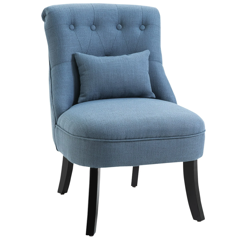 Nancy's Edgewater Fauteuil - Gestoffeerde Stoel - Loungestoel - Leesstoel - Linnen - Blauw- 52.5 x 69 x 77 cm