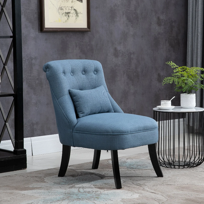 Fauteuil Edgewater de Nancy - Chaise rembourrée - Chaise longue - Chaise de lecture - Lin - Bleu - 52,5 x 69 x 77 cm