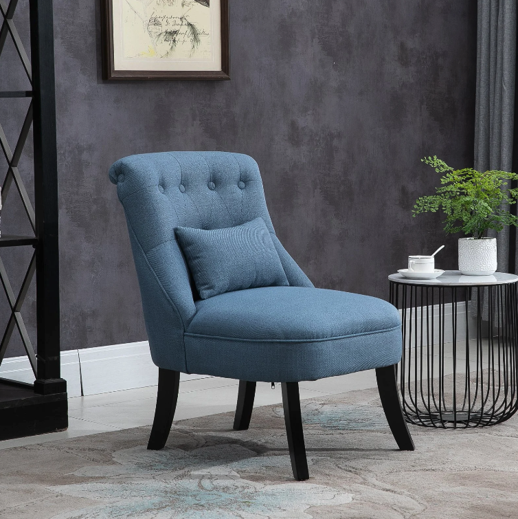 Fauteuil Edgewater de Nancy - Chaise rembourrée - Chaise longue - Chaise de lecture - Lin - Bleu - 52,5 x 69 x 77 cm