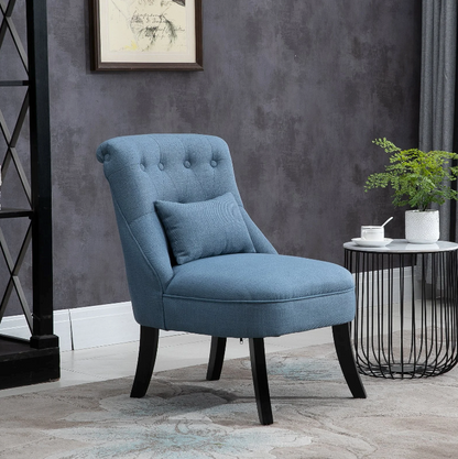 Nancy's Edgewater Fauteuil - Gestoffeerde Stoel - Loungestoel - Leesstoel - Linnen - Blauw- 52.5 x 69 x 77 cm