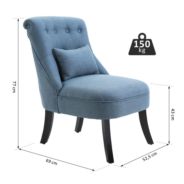 Nancy's Edgewater Fauteuil - Gestoffeerde Stoel - Loungestoel - Leesstoel - Linnen - Blauw- 52.5 x 69 x 77 cm