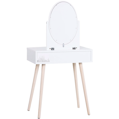 Coiffeuse pour enfants Nancy's Pelham - Pour enfants - Coiffeuse - Bureau - Miroir - 2 tiroirs - Bois massif - Rose - Blanc - 69 x 49 x 136 cm 