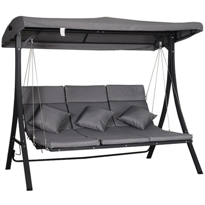 Nancy's Lincolnia Swing Bench - 3-Seater - Garden Swing - Bench - Covered - Roof - Steel - Black/Gray - 200 x 115 x 168 cm