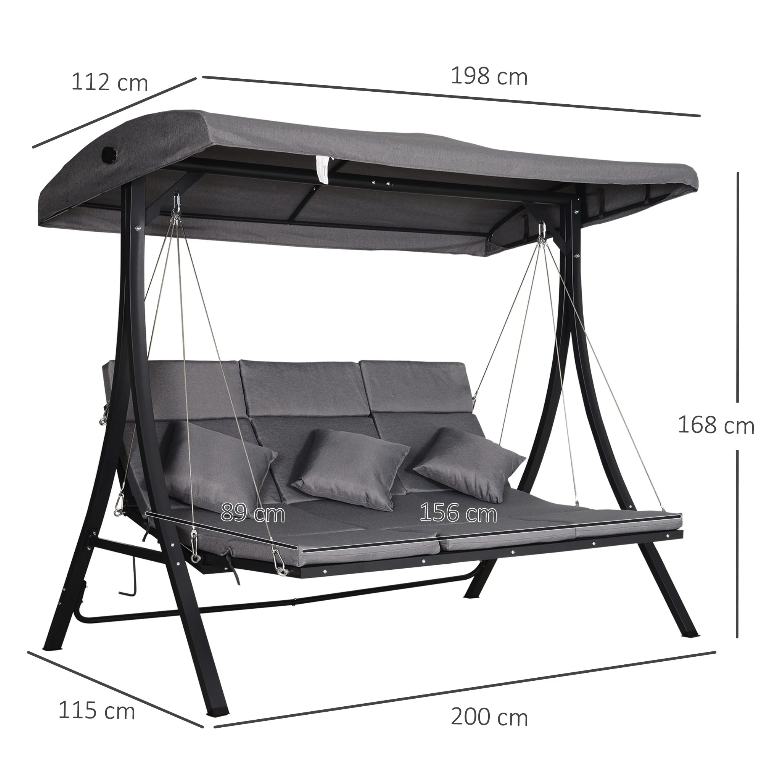 Nancy's Lincolnia Schommelbank - 3-Zits - Tuinschommel - Bank - ± 200 x 115 x 170 cm