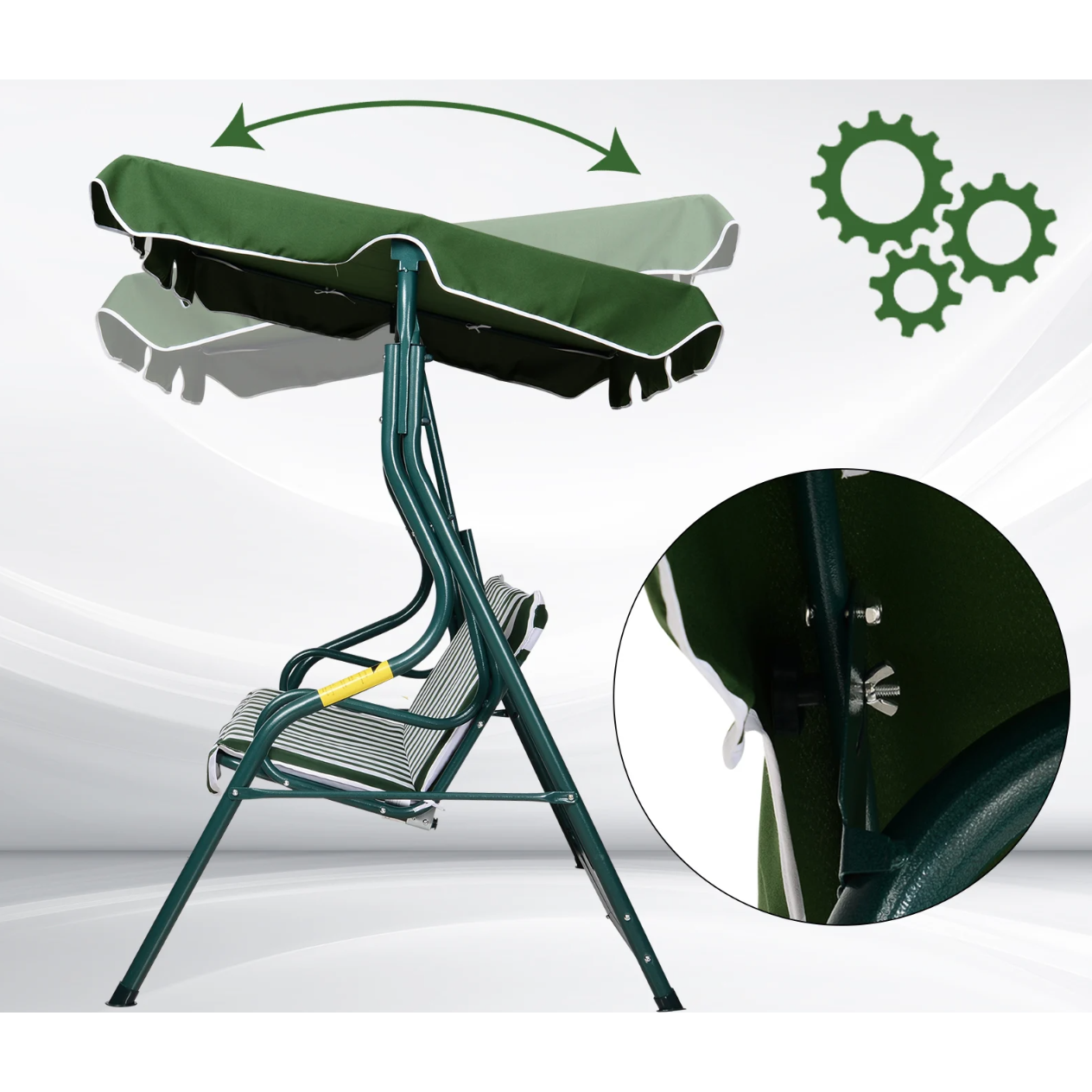Nancy's Benbrook Tuinschommel - Schommelbank - Verstelbare Zonnekap - Metaal - Groen - Wit - Polyester - Schuim -