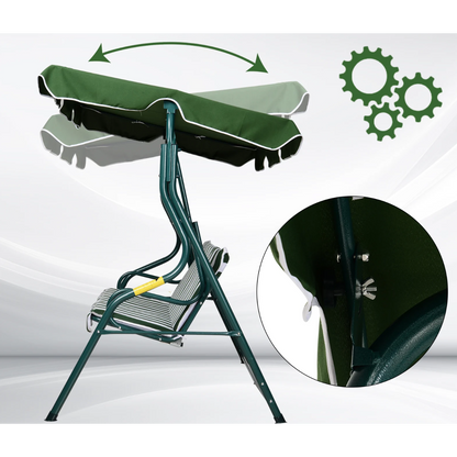 Nancy's Benbrook Tuinschommel - Schommelbank - Verstelbare Zonnekap - Metaal - Groen - Wit - Polyester - Schuim -