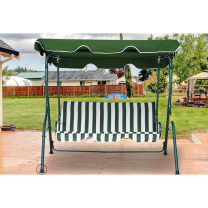 Nancy's Benbrook Tuinschommel - Schommelbank - Verstelbare Zonnekap - Metaal - Groen - Wit - Polyester - Schuim -