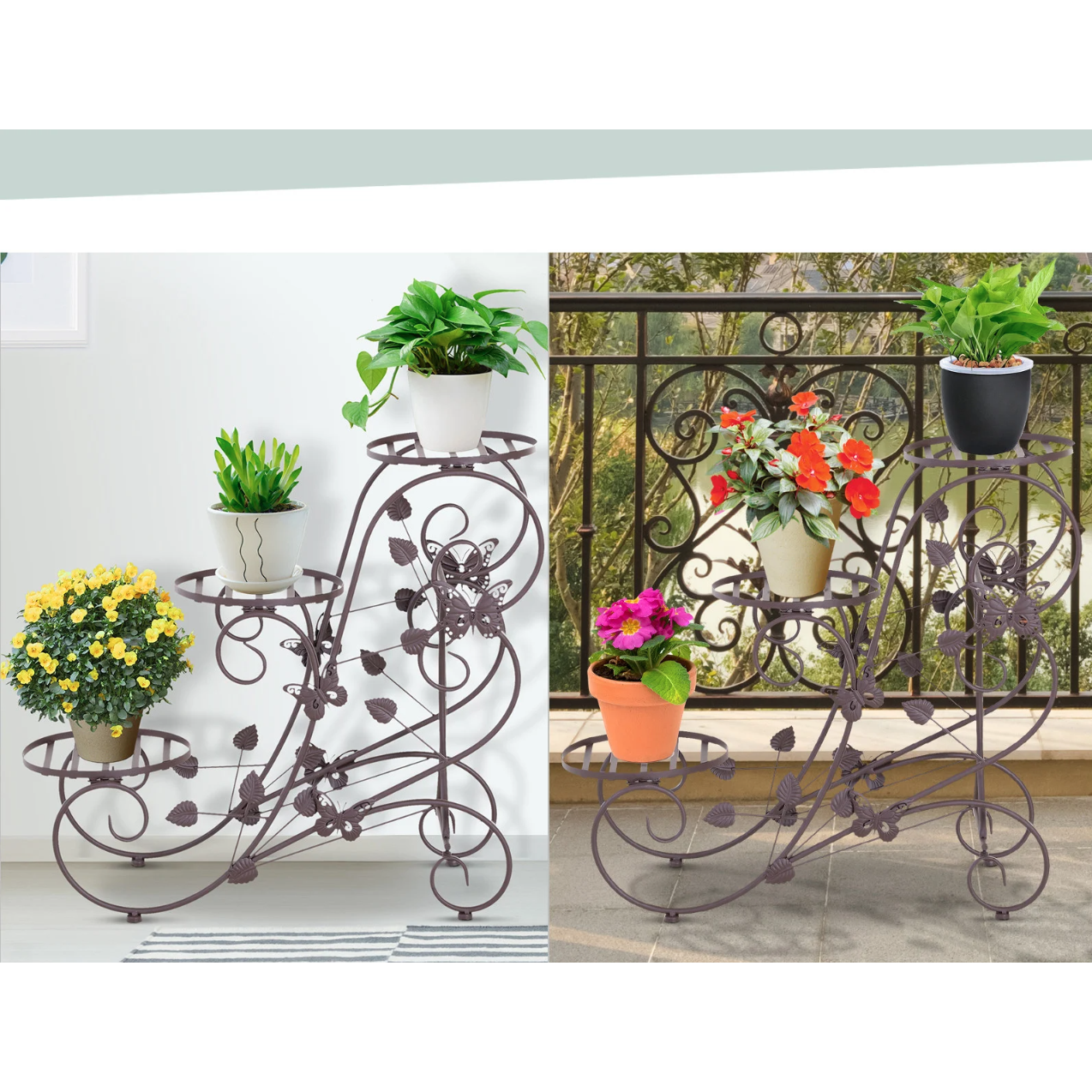 Escalier pour plantes Avon de Nancy - Support pour plantes - Support pour fleurs - Métal - Bronze - 3 niveaux - 75 x 28 x 66 cm