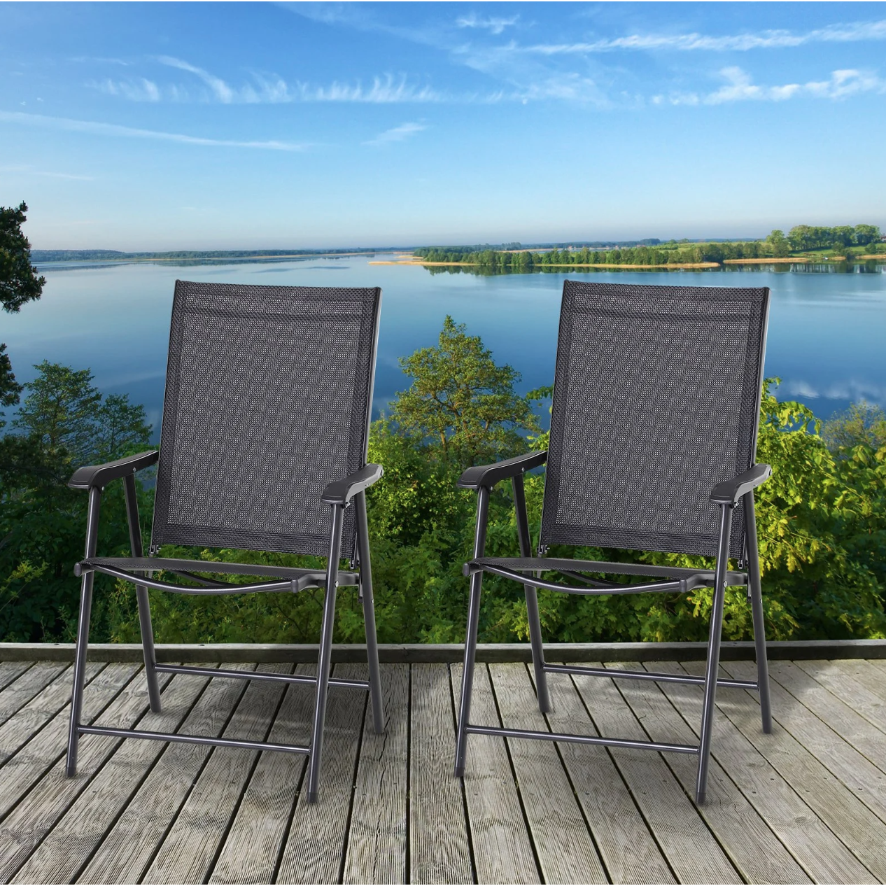 Nancy's Pace Tuinstoelen - Klapstoelen - Set Van 2 - Armleuningen - Campingstoel - Metaal - Zwart - 58 x 64 x 94 cm