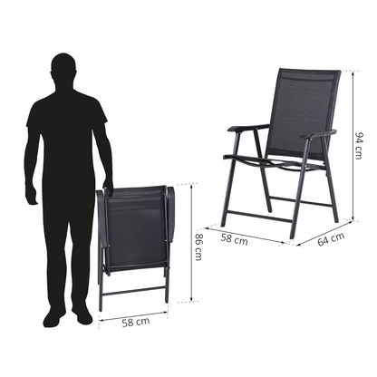 Nancy's Pace Tuinstoelen - Klapstoelen - Set Van 2 - Armleuningen - Campingstoel - Metaal - Zwart - 58 x 64 x 94 cm