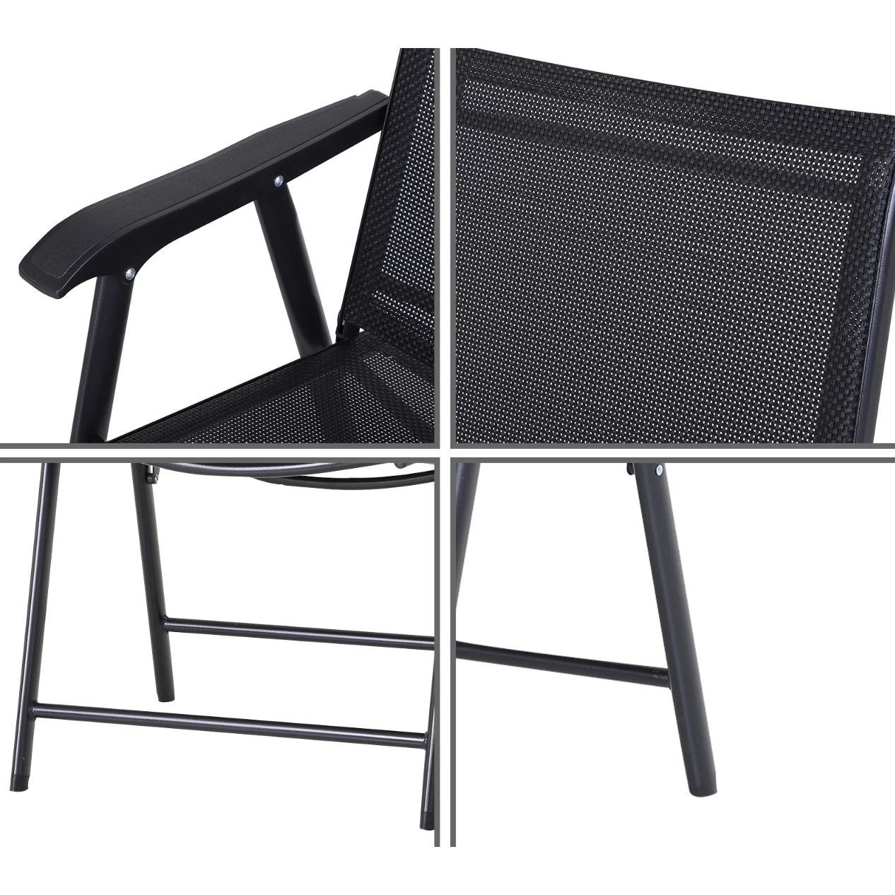 Nancy's Pace Tuinstoelen - Klapstoelen - Set Van 2 - Armleuningen - Campingstoel - Metaal - Zwart - 58 x 64 x 94 cm