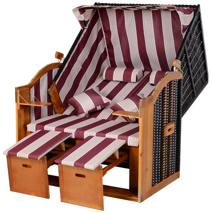 Nancy's Brent Beach Chair - Lounge Chair - Deck Chair - Cup Holders - Footrest - Canopy - Adjustable Backrest - Rattan - Red - White - Metal - Wood