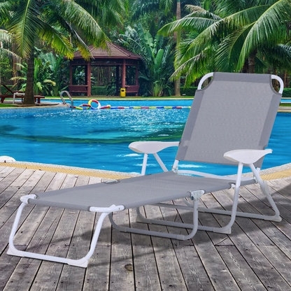 Nancy's Sequim Lounger - Lounge chair - Beach chair - Foldable - 4-Layer - Armrest - Mesh - Fabric - Gray - 160 x 66 x 80 cm