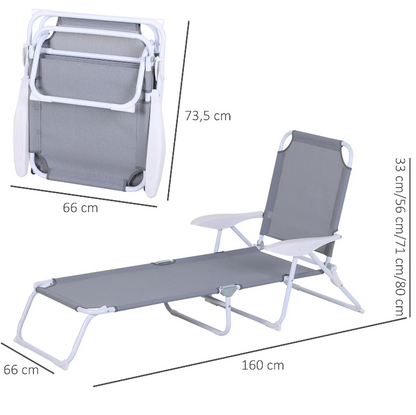 Nancy's Sequim Lounger - Lounge chair - Beach chair - Foldable - 4-Layer - Armrest - Mesh - Fabric - Gray - 160 x 66 x 80 cm