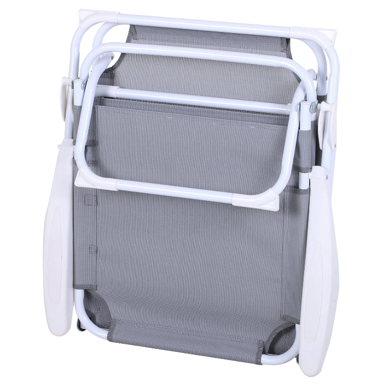Nancy's Sequim Ligstoel - Loungestoel - Strandstoel - Opvouwbaar - 4-Laags - Armleuning - Mesh - Stof - Grijs - 160 x 66 x 80 cm