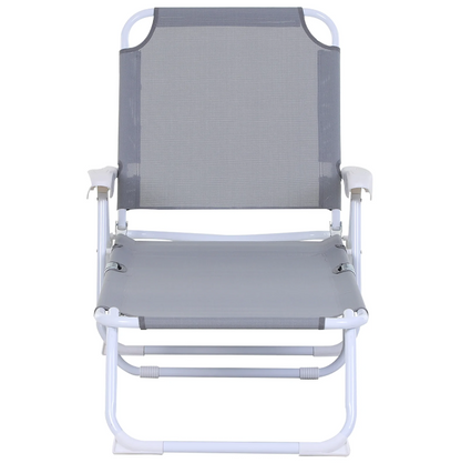 Nancy's Sequim Ligstoel - Loungestoel - Strandstoel - Opvouwbaar - 4-Laags - Armleuning - Mesh - Stof - Grijs - 160 x 66 x 80 cm
