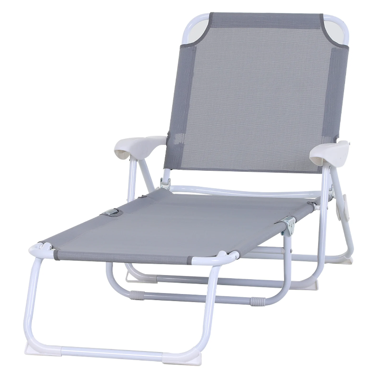 Nancy's Sequim Lounger - Lounge chair - Beach chair - Foldable - 4-Layer - Armrest - Mesh - Fabric - Gray - 160 x 66 x 80 cm