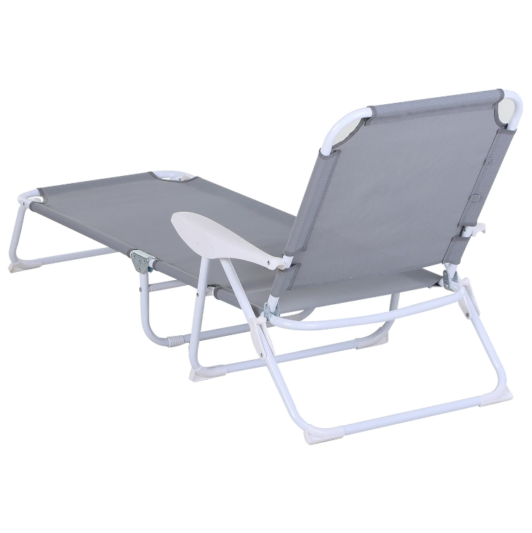 Nancy's Sequim Ligstoel - Loungestoel - Strandstoel - Opvouwbaar - 4-Laags - Armleuning - Mesh - Stof - Grijs - 160 x 66 x 80 cm