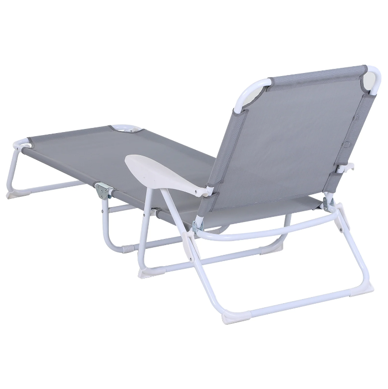 Nancy's Sequim Lounger - Chaise longue - Chaise de plage - Pliable - 4 couches - Accoudoir - Maille - Tissu - Gris - 160 x 66 x 80 cm