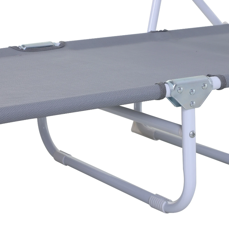 Nancy's Sequim Ligstoel - Loungestoel - Strandstoel - Opvouwbaar - 4-Laags - Armleuning - Mesh - Stof - Grijs - 160 x 66 x 80 cm