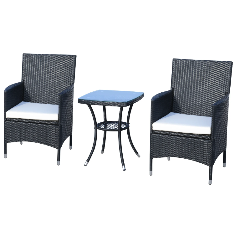 Nancy's Mukwonaga Garden Set - Two Chairs - Side Table - Seating Group - Seat Cushion - Polyrattan - Black - White 