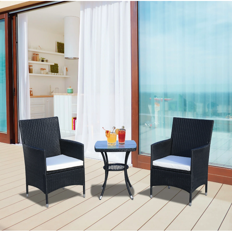 Nancy's Mukwonaga Tuinset - Bistroset - Loungeset - 3-delige Tuin Set - Rotan - Zwart