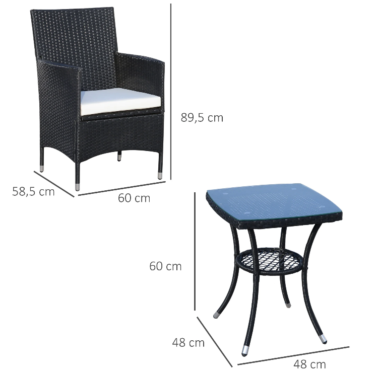 Nancy's Mukwonaga Tuinset - Bistroset - Loungeset - 3-delige Tuin Set - Rotan - Zwart