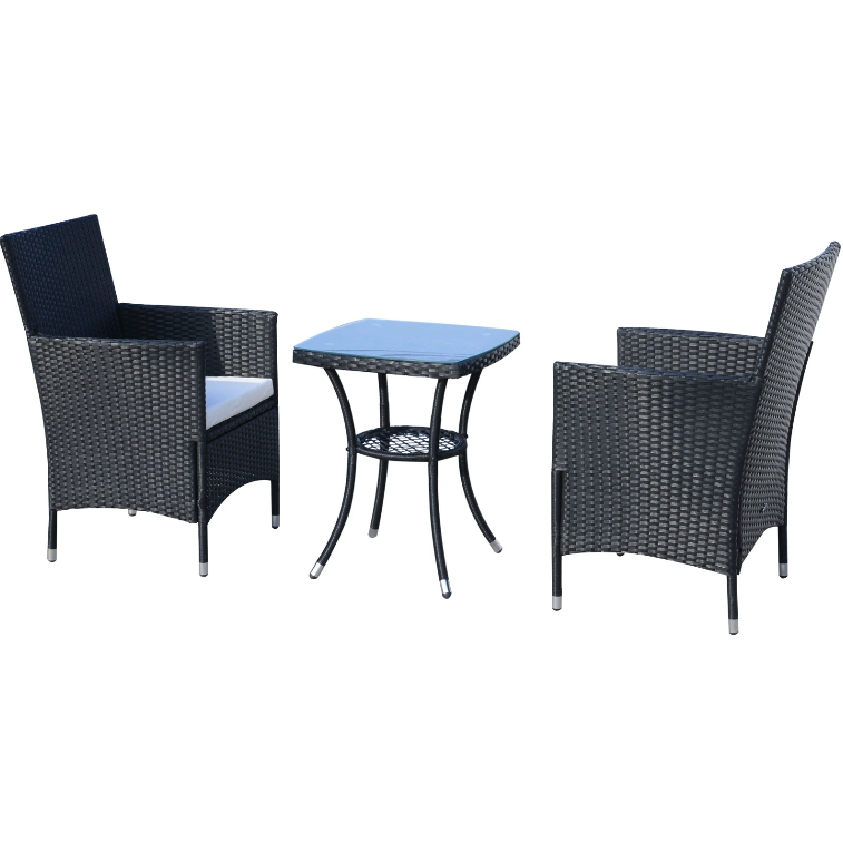 Nancy's Mukwonaga Tuinset - Bistroset - Loungeset - 3-delige Tuin Set - Rotan - Zwart