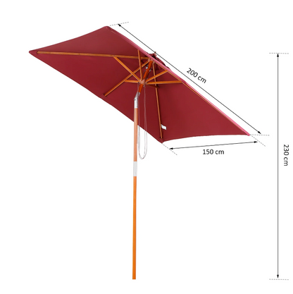 Nancy's Arvin Parasol - Tuinparasol - Zonwering - Opvouwbaar - 3 Niveaus - Hout - Polyester - Wijnrood - 200 x 150 x 230 cm