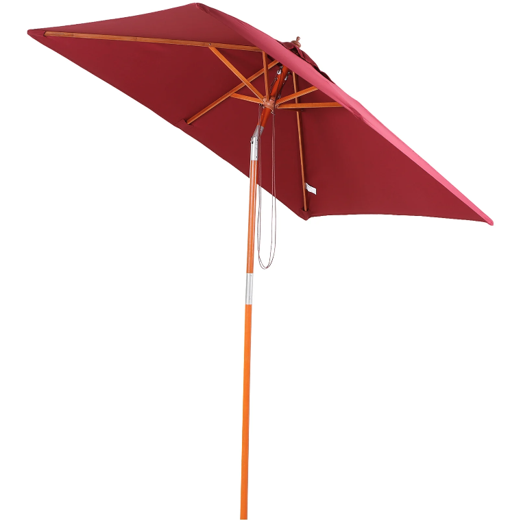 Nancy's Arvin Parasol - Tuinparasol - Zonwering - Opvouwbaar - 3 Niveaus - Hout - Polyester - Wijnrood - 200 x 150 x 230 cm