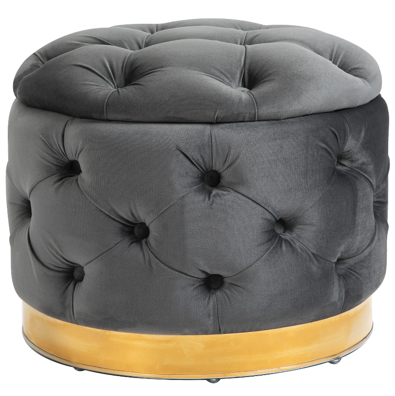 Nancy's Silverdale Hocker - Poef - Opbergruimte - Ottoman - Populierenhout - Antraciet - Grijs - ± 55 x 55 x 40 cm
