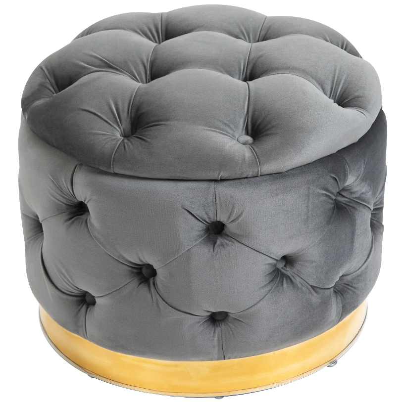 Nancy's Silverdale Hocker - Pouf - Storage space - Ottoman - Poplar wood - Anthracite - Gray - Yellow - 55 x 55 x 42 cm