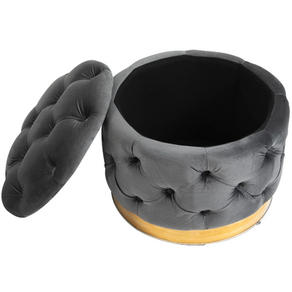 Nancy's Silverdale Hocker - Poef - Opbergruimte - Ottoman - Populierenhout - Antraciet - Grijs - ± 55 x 55 x 40 cm