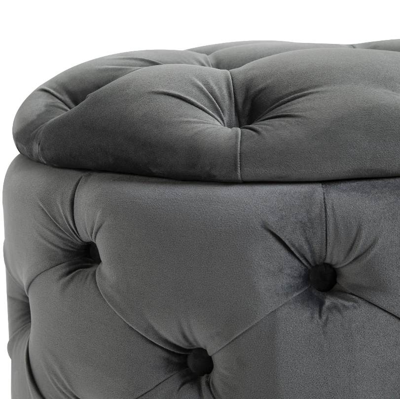 Nancy's Silverdale Hocker - Poef - Opbergruimte - Ottoman - Populierenhout - Antraciet - Grijs - ± 55 x 55 x 40 cm