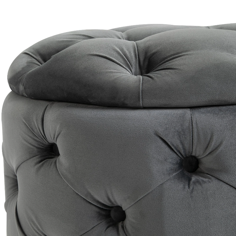 Nancy's Silverdale Hocker - Pouf - Espace de rangement - Ottoman - Bois de peuplier - Anthracite - Gris - Jaune - 55 x 55 x 42 cm