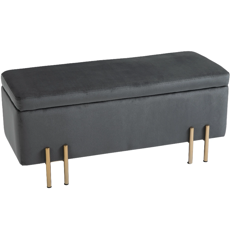 Nancy's Allendale Hocker - Voetenbank - Kruk - Opbergruimte - Gestoffeerd - Donkergrijs - ± 100 x 40 x 40 cm