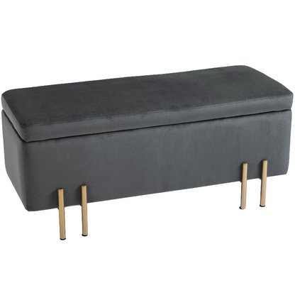 Nancy's Allendale Hocker - Voetenbank - Kruk - Opbergruimte - Gestoffeerd - Donkergrijs - ± 100 x 40 x 40 cm