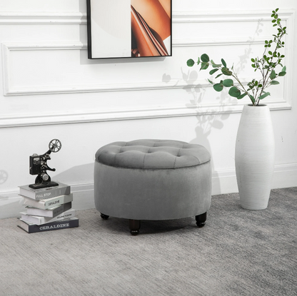 Nancy's Fernley Hocker - Poef - Voetensteun - Kruk - Opbergruimte - Polyester - Hout - Donkergrijs - 61 x 61 x 41.5 cm
